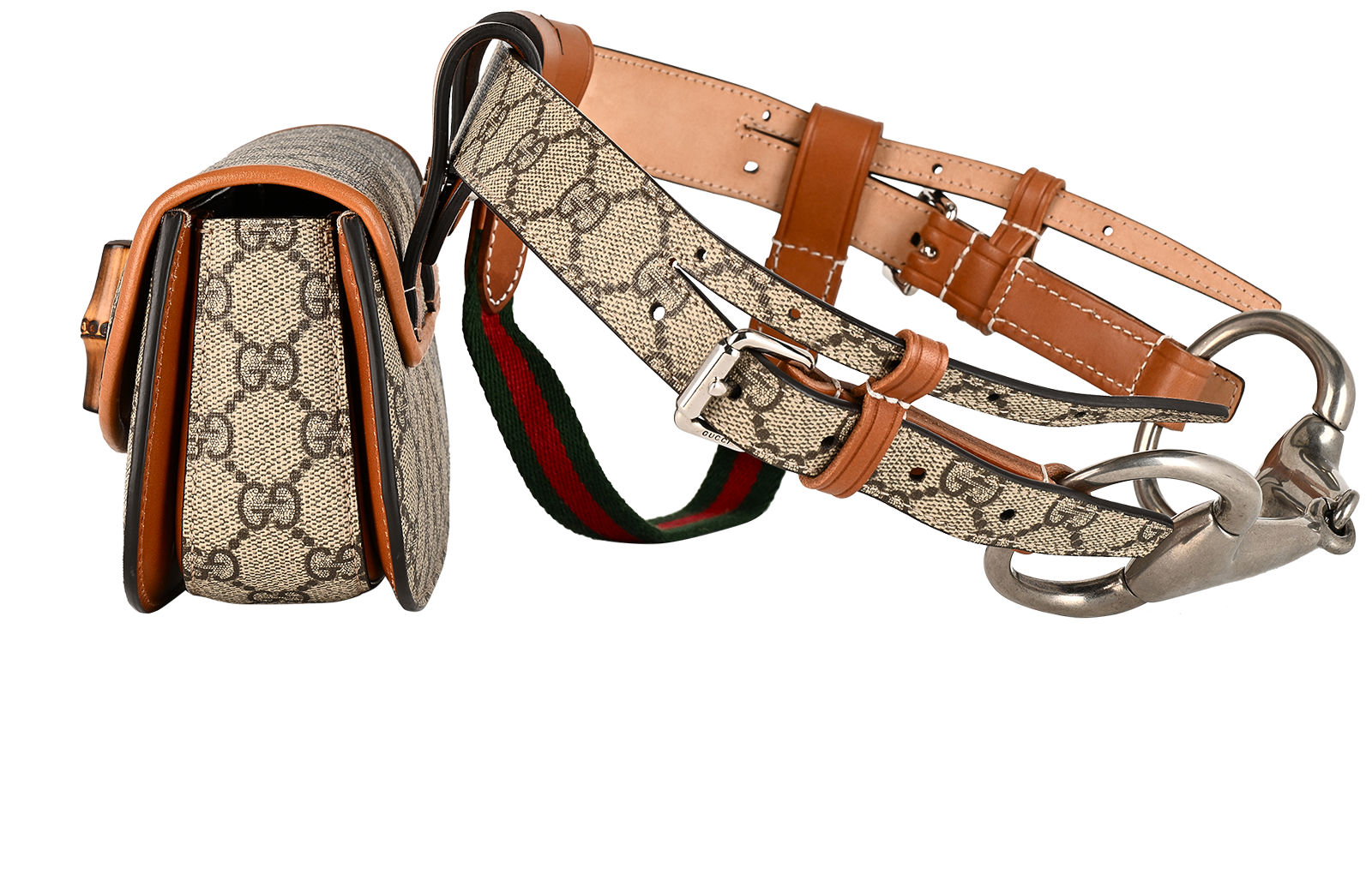 Horsebit Bamboo Belt Bag, &pound;695, Handbags, Beige, Canvas/Leather, Bottom view